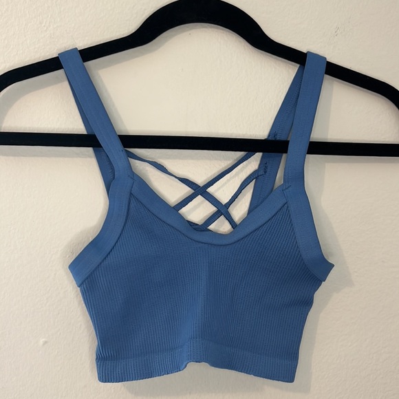 Free People Happiness Runs Strappy Back Crop Tank Blue NWOT XS/S or M/L - Picture 6 of 11
